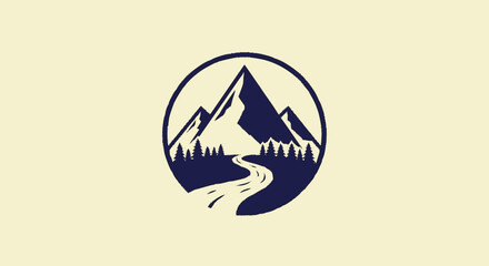 Obraz premium Mountain Landscape Illustration in Circle Icon.