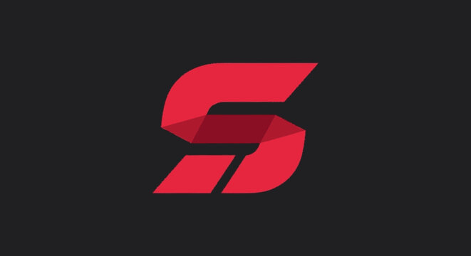 Red S Logo on Black Background.