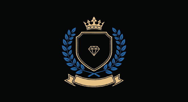 Luxury Shield Emblem with Diamond and Laurel.