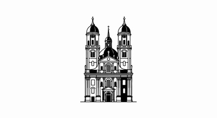 Obraz premium Ornate church facade with multiple domes, towers, and symmetrical windows