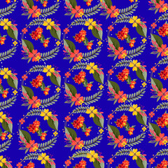 Obraz premium seamless floral patternDecorative Garden Floral Seamless Pattern on Blue Background