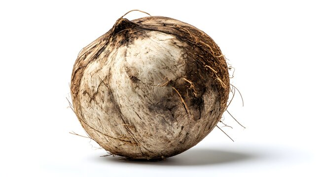 Whole Coconut with Husk Isolated on White Background Studio Shot.