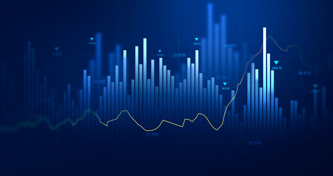 Business financial chart with moving up arrow graph.Financial data charts with glowing stock market graphs.Stock market investment data and analysis finance graph.	
