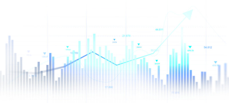 Digital finance background showing trading, investment growth, profit analysis and economic data.	
Transparent stock market chart with candlestick bars and rising trend line. 