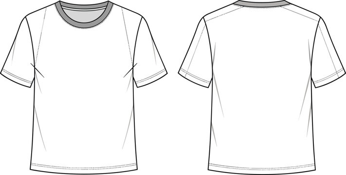 Blank t shirt template front and back view, apparel mockup clothing design, plain tee outline fashion vector illustration