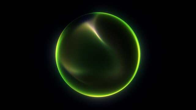 Glowing digital sphere with smooth mesh surface. Green neon energy orb. Lime emerald luminous gradient glow. Minimal futuristic plasma form. Abstract  deep midnight backdrop 4K Loop