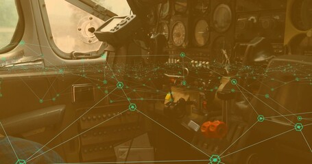 Showing cockpit panel, yoke occupying center in plane, with red knob throttle and green AR overlay