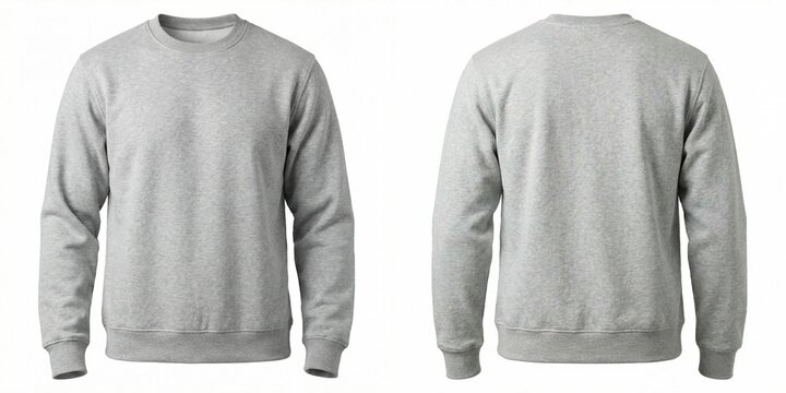 Essential Grey Crewneck Sweatshirt for Men with Ribbed Cuffs and Hem on White Background
