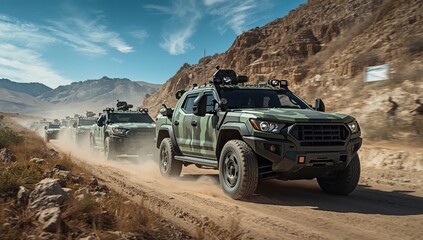 Fototapeta premium military exercise with active patrol vehicles