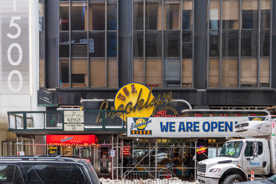 Restaurants, office buildings and skyscrapers in Time Square midtown Manhattan New York City New York USA