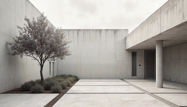 Modern architectural courtyard with minimalistic design
