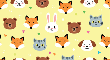 Obraz premium Cute Seamless Pattern of Adorable Animal Faces.