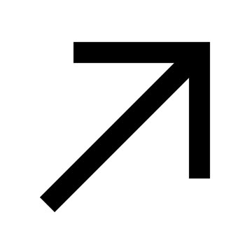 Top right diagonal arrow icon for navigation, transition, or directional flow. Perfect for apps, dashboards, or websites using bold, sharp, line-style minimal interface design.