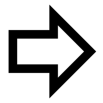 Right short outline arrow icon for next navigation, directional movement, or UI guidance. Perfect for apps, websites, and dashboards with minimal, sharp, bold, line-style interaction design.