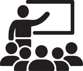 Speaker delivering presentation to audience icon. seminar meeting education classroom symbol © abdullaal