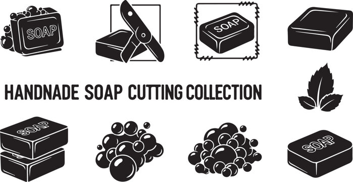 Handmade Soap Cutting Collection Black and White Illustrations Set
