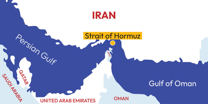 Strait of Hormuz background. Topographic map of the Strait of Hormuz. Middle East banner. World oil supply routes
