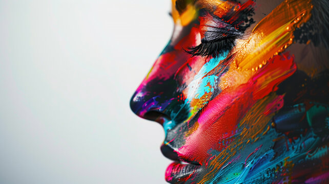 primer plano de mujer con la cara pintada