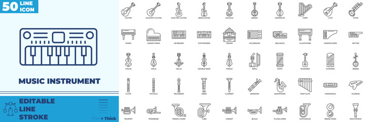 Music Instrument Line Editable Icons set © Madani Pro