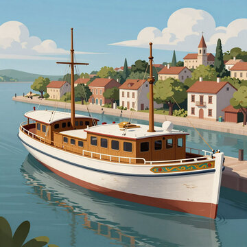 Isometric Boat Bus. A Vintage, Retro-Style Transport Boat