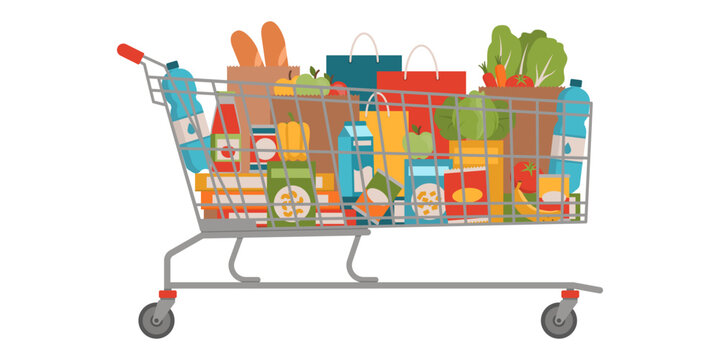 Extra large full supermarket shopping cart