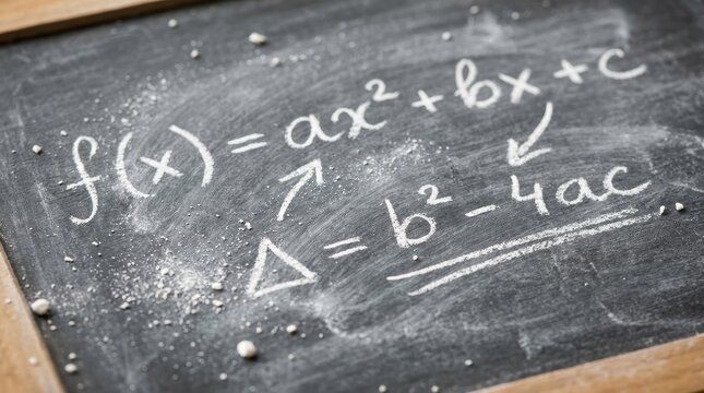 Mathematical Equations and Formulas Written in Chalk on a Wooden Framed Blackboard