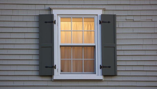 two pane vinyl window with shutters on a vinyl siding house siding