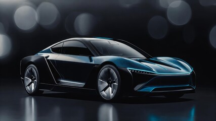 Fototapeta premium Futuristic sleek black sports car with blue lighting accents