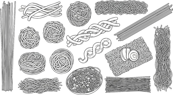 A collection of various uncooked pasta shapes and types