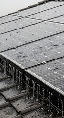 Obraz premium Solar panels on roof with rainwater flowing off the edge efficiently