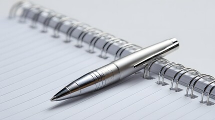 Close-up of a Silver Pen Resting on a Spiral Notebook.