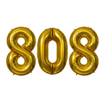 Golden balloon number 808 isolated on transparent background