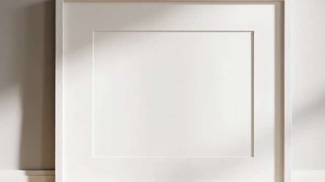 Empty Picture Frame \'96 blank wall art mockup, a minimalist interior scene featuring a single large rectangular frame with a clean white mat and empty center mounted on a smooth light gray wall,