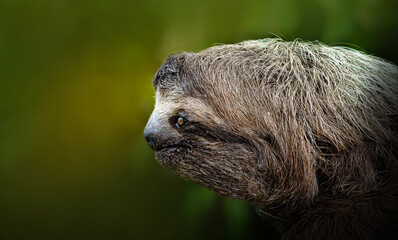 Fototapeta premium Three toed sloth close up portrait in tropical rainforest
