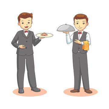 illustration of two waiters serving food
