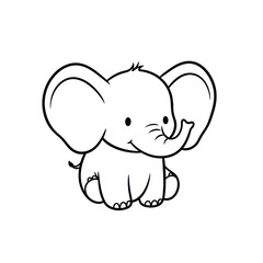 Obraz premium Cute cartoon baby elephant outline on white background