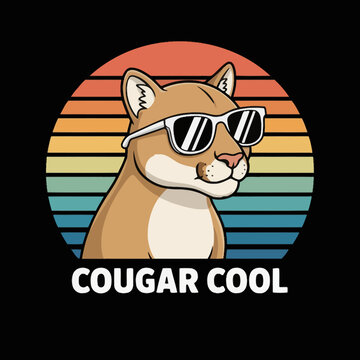 Cool Cougar Wearing Sunglasses Portrait.