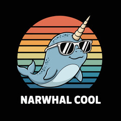 Smiling narwhal wearing sunglasses relaxed. © logo