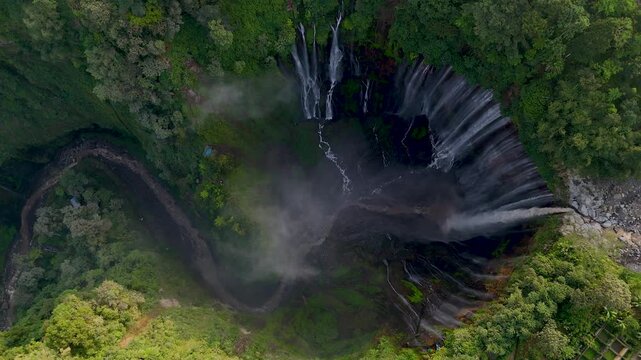 Tumpak Sewu waterfall arial view, Surabaya, Indonesia