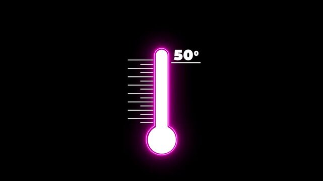 Neon Medical thermometer icon animation. Indicates weather temperature 50&deg;C. Thermometer equipment showing hot or cold weather. Weather forecast related animation.