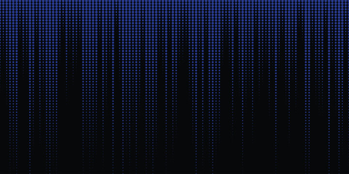 Creative blue soundwave equalizer pattern, vertical dotted signal bars on dark background, digital music visualization pattern. vector illustration art