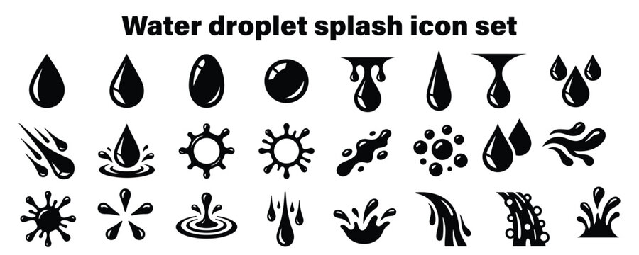 Creative black and white water droplet splash icon collection for various applications