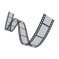 Blank curved film strip isolated on white background. Wavy movie tape in perspective. Vector illustration