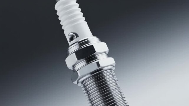 Video of Ignition Spark Plug Component in Macro Perspective representing power generation, combustion efficiency, and engineered durability for manufacturing and transportation campaigns.