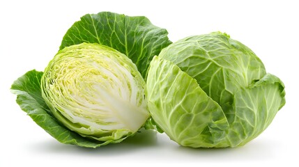 Fototapeta premium Fresh Green Cabbage Heads Isolated on White Background.