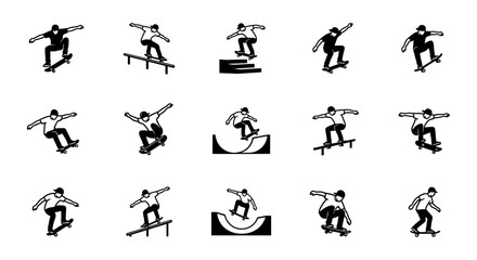 Fototapeta premium A graphic illustration of various skateboarding tricks and techniques.