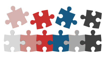 Naklejka premium An arrangement of colorful puzzle pieces is displayed against a stark white background showcasing various shades and interlocking potential high quality professional detailed modern elegant stylish