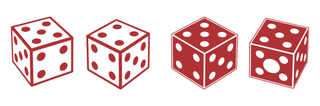 Dice icon set with all six faces in black outline style, featuring Ludo game dice symbols, vector illustrations of six-sided dice for board games, apps, websites, and gaming interfaces.