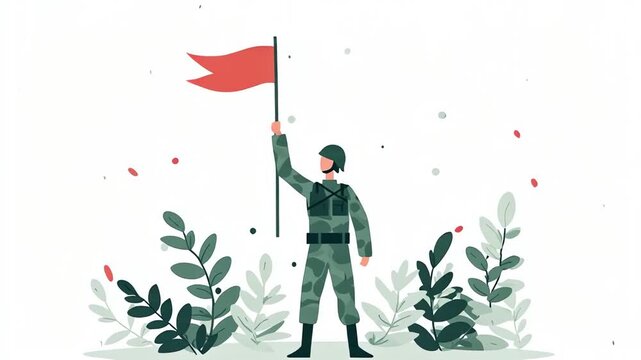 Soldiers Raising National Flag Patriotic Military Vector Illustration