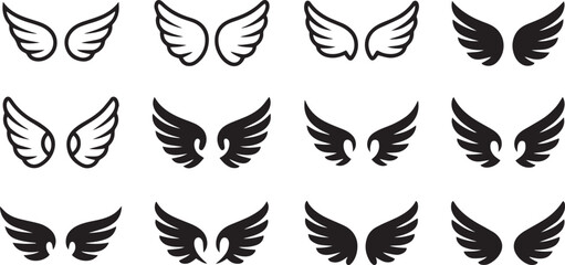 Angel Wing Icons Set. Bird Wings, Feather and Flying Symbol Collection Vector